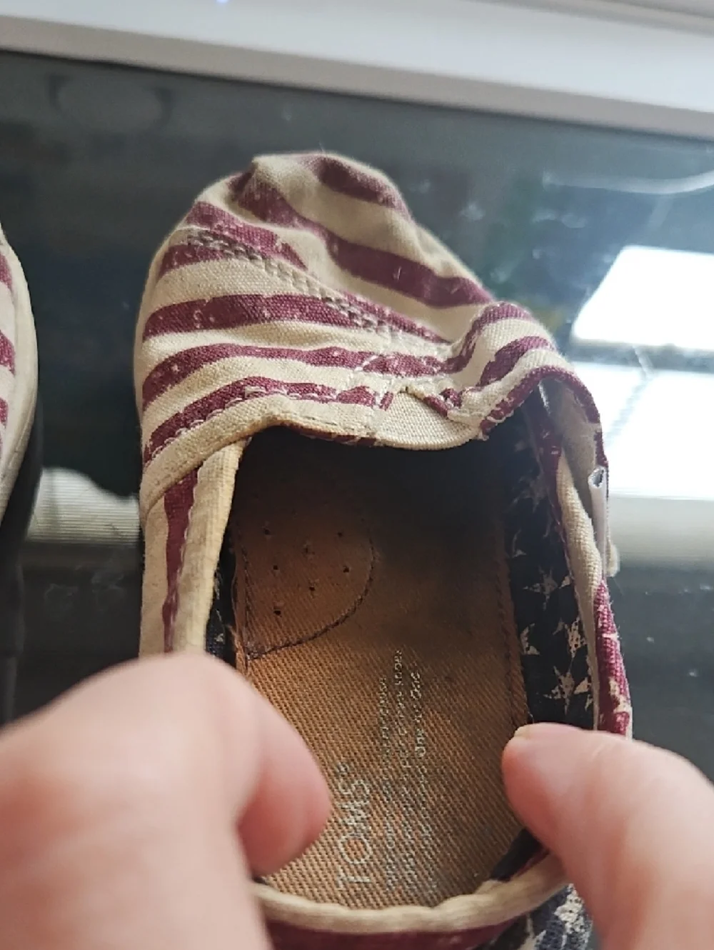TOMS Kids Cream & Red Striped Slip-On Moccasins